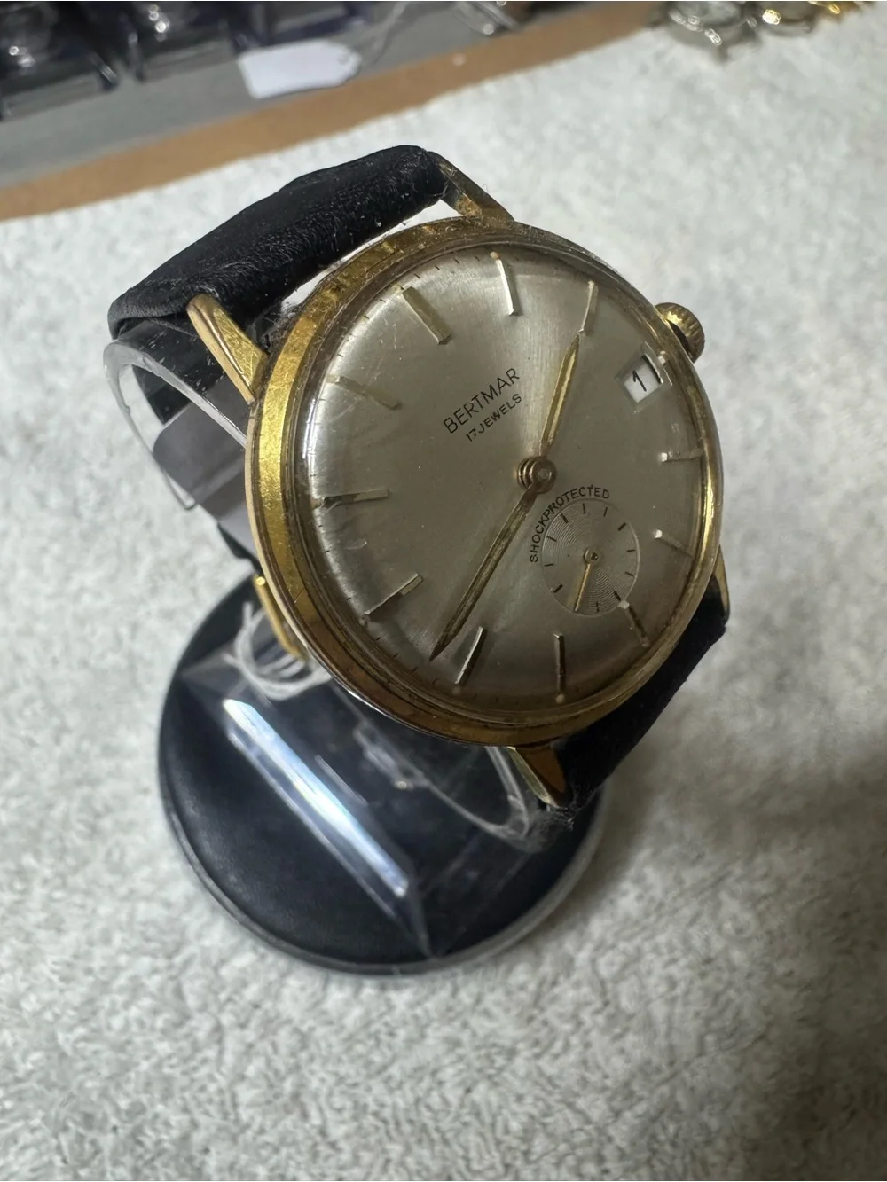 betmar 17 Jewels Gold-Tone Men's Dress Watch - Gold Dial, Black Strap